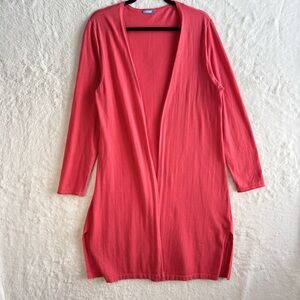 J. Mclaughlin Long Cardigan Women’s XL Coral Pink Cotton Open Front Bohemian